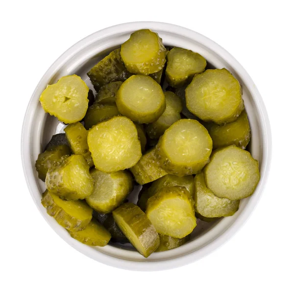 Bowl Chopped Pickled Cucumber Isolated White Background Studio Photo — Stock Photo, Image