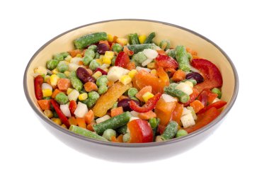 Kase dondurulmuş sebze vejetaryen yemekleri, sağlıklı beslenme kavramı yemek pişirmek için karıştırın. Studio fotoğraf