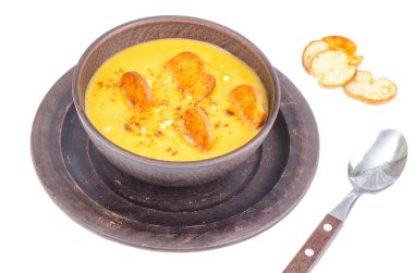 Kremalı sebze çorbası croutons. Studio fotoğraf