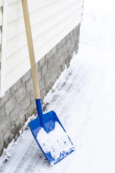 Blå Snöskyffel Vintern Studio Foto — Stockfoto