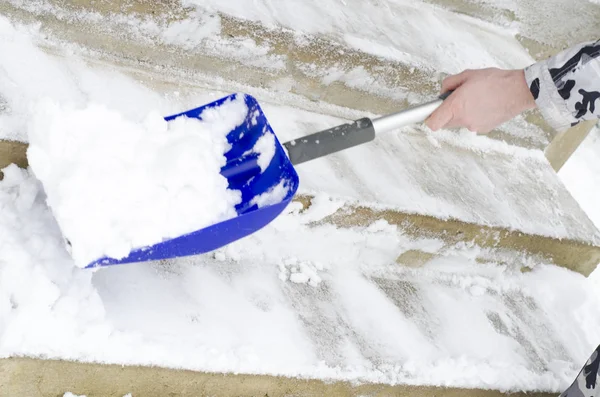 Schneereinigung Räumung Winter Mittels Schaufel Studioaufnahme — Stockfoto