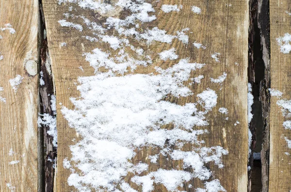 Tábuas Castanhas Velhas Debaixo Neve Foto Estúdio — Fotografia de Stock