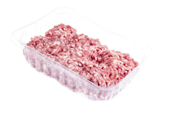 Raw Minced Meat Plastic Packaging Studio Photo — Stock Photo, Image