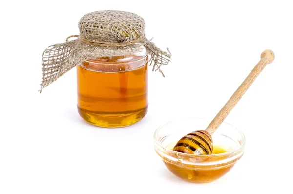 Glass Jar Delicious Fresh Honey Isolated White Background Studio Photo — Stock Photo, Image