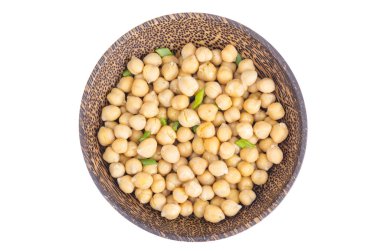 Ahşap kase konserve nohut. Studio fotoğraf