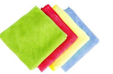 Renkli mikrofiber bezler temizlik. Studio fotoğraf