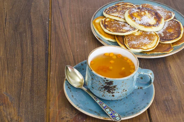 Fried Pancakes Sugar Plate Shrovetide Studio Photo — Stock Photo, Image
