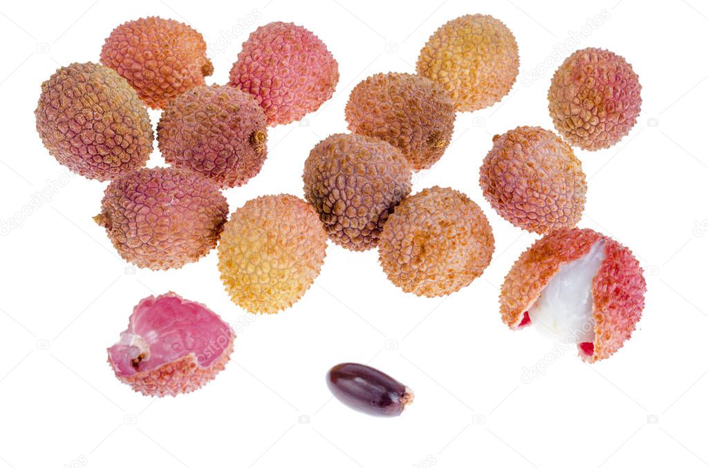 Small sweet sour berry Litchi chinensis. Studio Photo