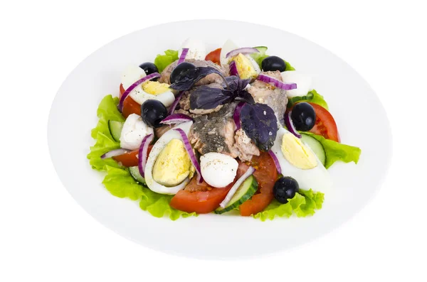 Ensalada de verduras con huevo, pescado y aceitunas —  Fotos de Stock