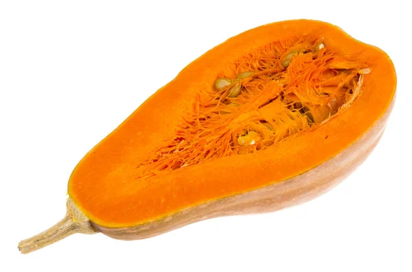 Färsk apelsin skuren i halv Cucurbita moschata. — Stockfoto