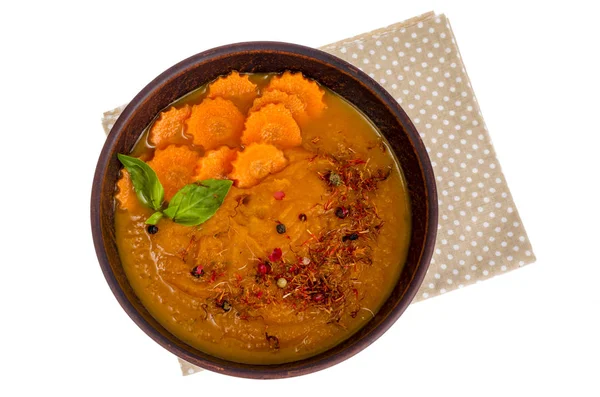 Sopa de purê de cenoura de dieta em branco — Fotografia de Stock