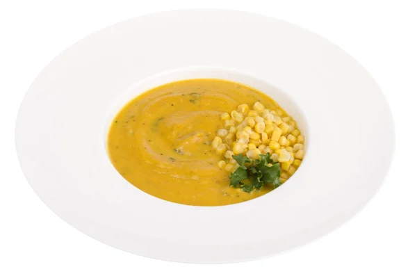 Weißer Teller mit Maisbrei-Suppe — Stockfoto