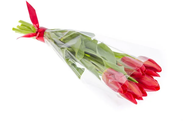 Bouquet of beautiful fresh tulips on white background — Stock Photo, Image