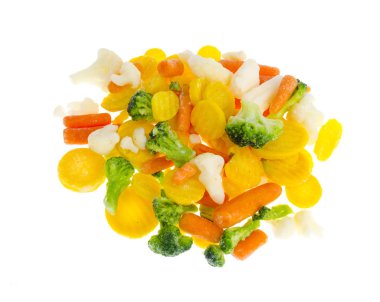 Dondurulmuş brokoli, karnabahar, kırmızı ve sarı havuç. 