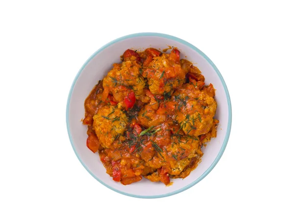 Meatballs meat, fish in tomato sauce with vegetables. — Stock Photo, Image