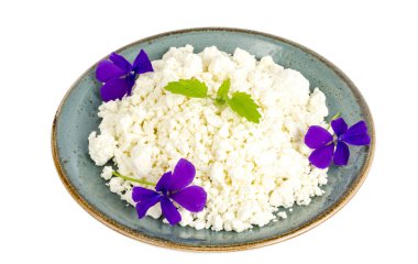 Granül süzme peynir ile Mavi tabak. 