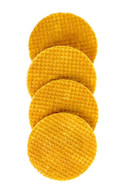 Crispy sweet waffle cookie on white background. — Stock Photo, Image