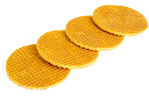 Crispy sweet waffle cookie on white background. — Stock Photo, Image