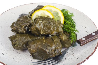 Dolma etli, üzüm yapraklarında pirinç. 