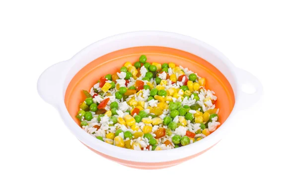 Κατεψυγμένα λαχανικά με ρύζι απομονωμένα σε λευκό φόντο — Φωτογραφία Αρχείου