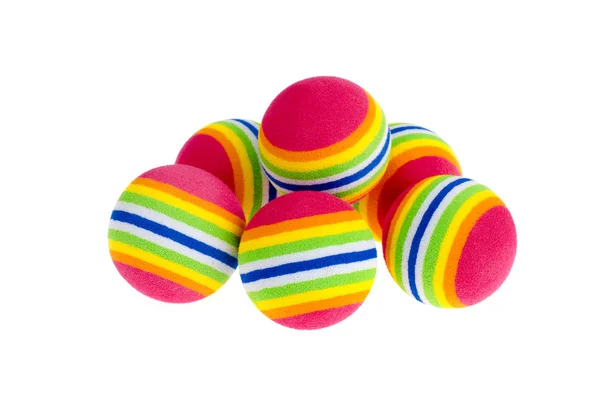 Helder gekleurde weinig ballen speelgoed geïsoleerd op witte achtergrond — Stockfoto