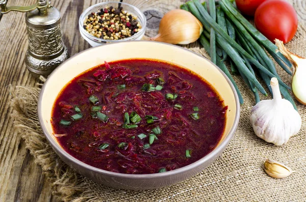 Veggie vegetable soup with red beet. — Stock Photo, Image