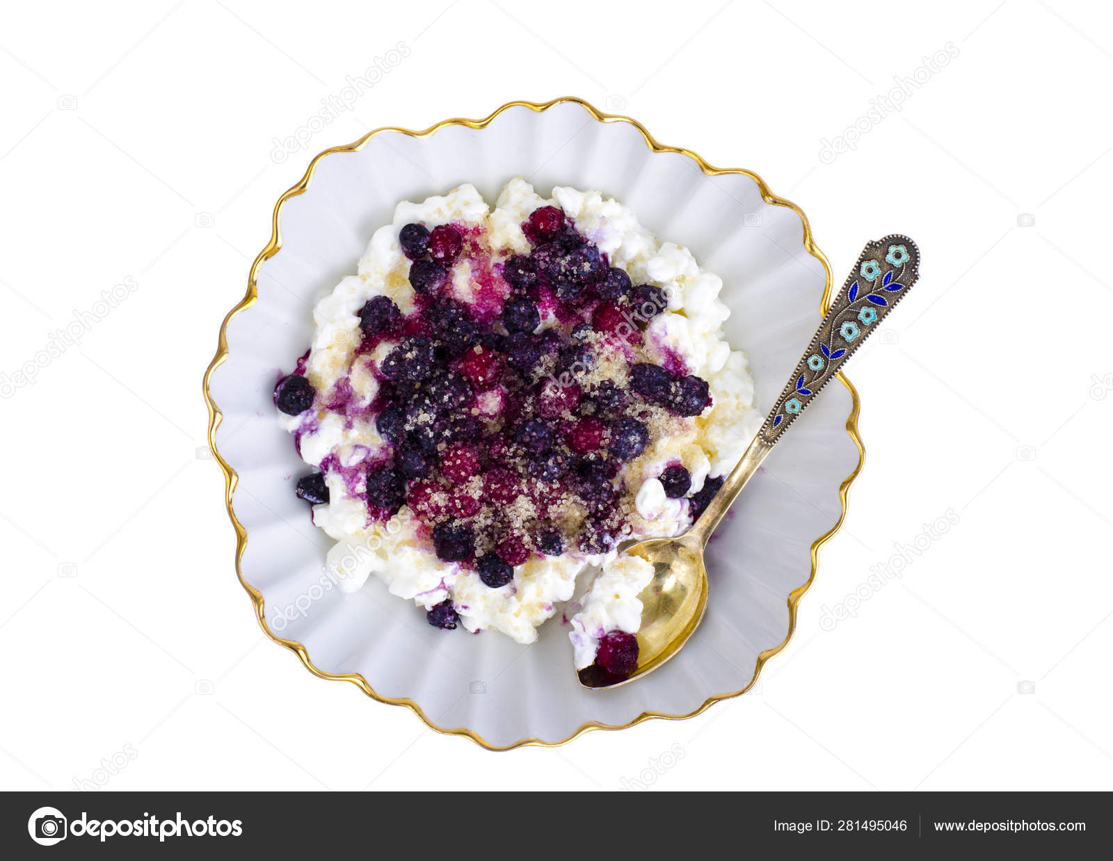 Fresh Homemade Cottage Cheese With Berries And Sugar For Baby And