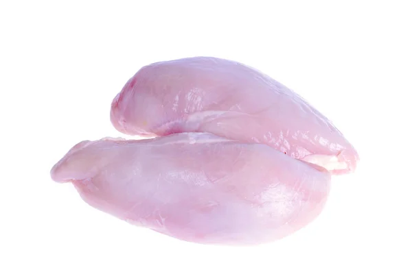 Due petti di pollo fresco crudo isolati su bianco . — Foto Stock