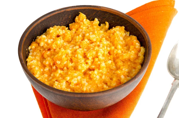 Piatto di zucca e riso cereali, porridge di dieta . — Foto Stock