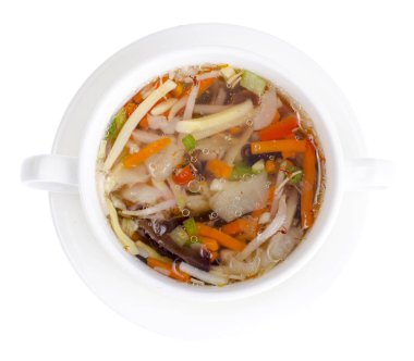 Sebzeli sıcak berrak et suyu, vejetaryen menü