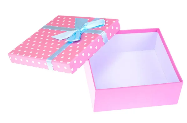 Caja de regalo rosa con lazo azul — Foto de Stock