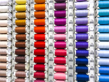 Renkli dikiş ipliği makaraları
