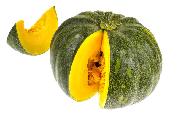 Sliced round ripe pumpkin, isolated on white background — Stock Photo, Image