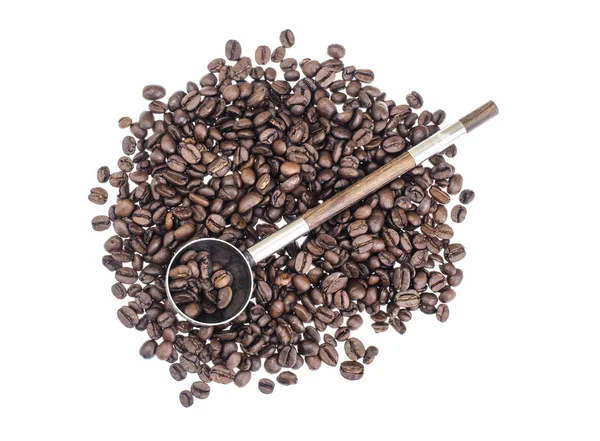 Coffee beans, vintage spoon — Stock Photo, Image