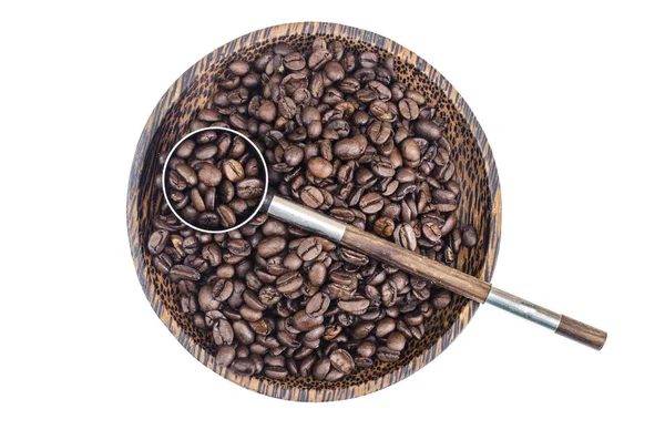 Coffee beans, vintage spoon — Stock Photo, Image