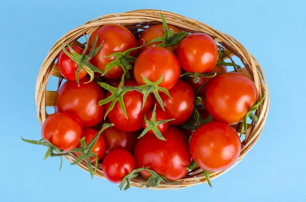 Wicker bowl with red tomatoes. Studio Photo — Stock Photo, Image