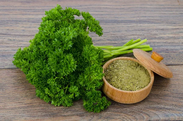 Fresh and dried parsley, spicy aromatic herbs