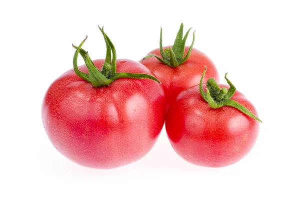 Frische rote und rosa Tomaten isoliert auf weißem Hintergrund — Stockfoto