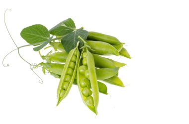 Green pea pods on white background isolated