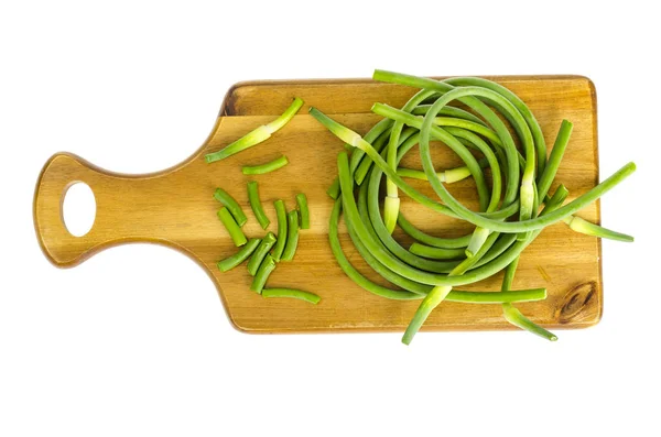 Bunch of green stalks of fresh young garlic. — Stock Photo, Image