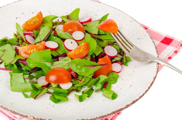 Une Alimentation Saine Salade Légère Feuilles Betterave Radis Tomates Cerises — Photo