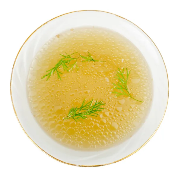Plate Rich Meat Transparent Broth Dill Studio Photo — Stock Photo, Image