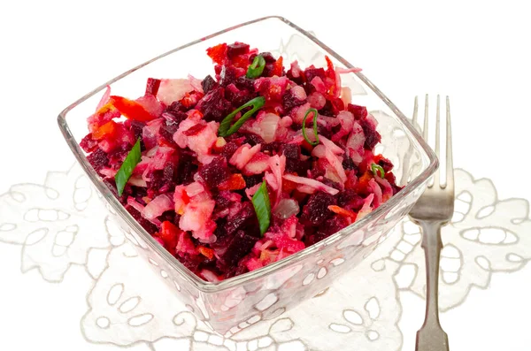 Vegetarian Vegetable Salad Beets Bright Napkin Studio Photo — Stock Photo, Image