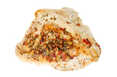 Izgara hindi göğsü ve beyaz arka planda izole edilmiş baharatlar. Stüdyo Fotoğrafı