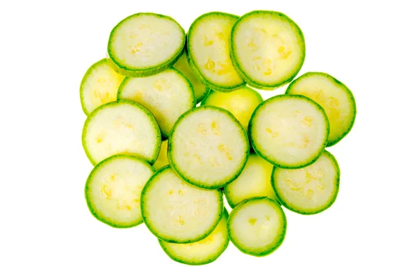 Runde Scheiben Junger Zucchini Auf Weißem Hintergrund Studioaufnahme — Stockfoto