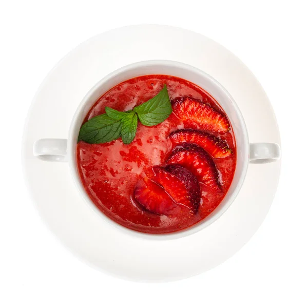 Kalte Frucht Erdbeercremesuppe Studioaufnahme — Stockfoto