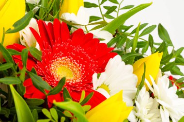 Çiçek buketinin bir parçası, açık arkaplanda kompozisyon. Stüdyo Fotoğrafı