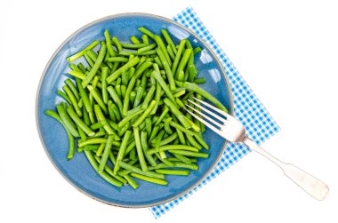 Vejetaryen yemeği. Yeşil fasulyeli kase. Stüdyo Fotoğrafı