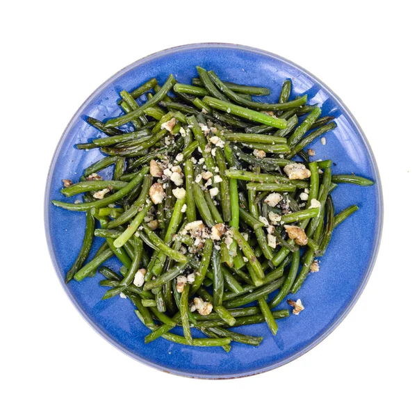 Cozinha Vegetariana Feijão Verde Frito Com Nozes Foto Estúdio — Fotografia de Stock