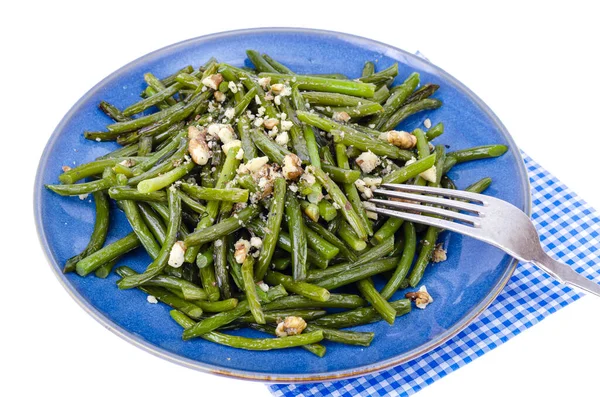 Cozinha Vegetariana Feijão Verde Frito Com Nozes Foto Estúdio — Fotografia de Stock